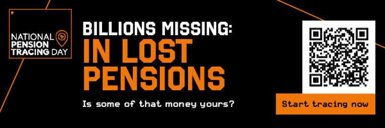 Billions missing in lost pensions banner with qr code